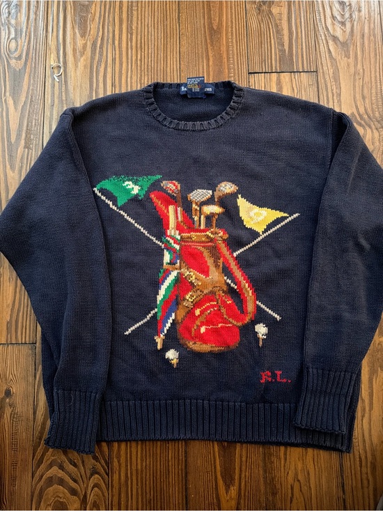 Ralph Lauren Other - Ralph Lauren Navy Crewneck Sweater with Red Golf Bag 90s sweater !